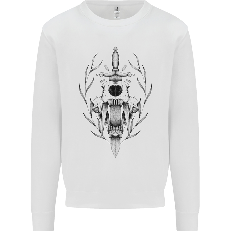 Sabre Tooth Tiger Skull Sword Mens Sweatshirt Jumper White