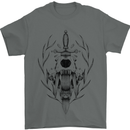 Sabre Tooth Tiger Skull Sword Mens T-Shirt Cotton Gildan Charcoal