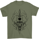Sabre Tooth Tiger Skull Sword Mens T-Shirt Cotton Gildan Military Green