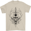 Sabre Tooth Tiger Skull Sword Mens T-Shirt Cotton Gildan Sand