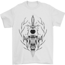 Sabre Tooth Tiger Skull Sword Mens T-Shirt Cotton Gildan White