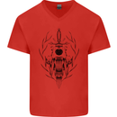 Sabre Tooth Tiger Skull Sword Mens V-Neck Cotton T-Shirt Red