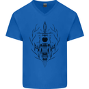 Sabre Tooth Tiger Skull Sword Mens V-Neck Cotton T-Shirt Royal Blue
