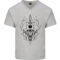 Sabre Tooth Tiger Skull Sword Mens V-Neck Cotton T-Shirt Sports Grey