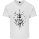 Sabre Tooth Tiger Skull Sword Mens V-Neck Cotton T-Shirt White