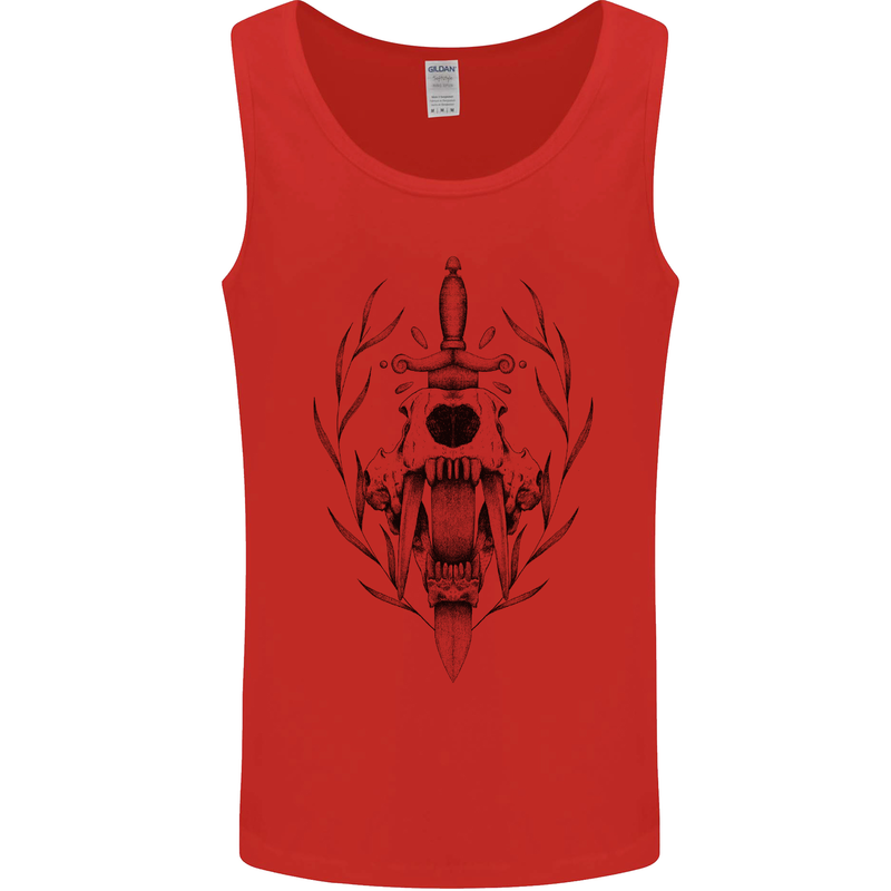 Sabre Tooth Tiger Skull Sword Mens Vest Tank Top Red