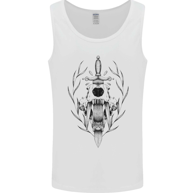 Sabre Tooth Tiger Skull Sword Mens Vest Tank Top White