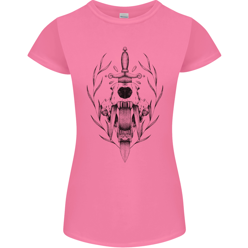 Sabre Tooth Tiger Skull Sword Womens Petite Cut T-Shirt Azalea