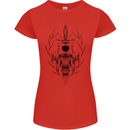 Sabre Tooth Tiger Skull Sword Womens Petite Cut T-Shirt Red