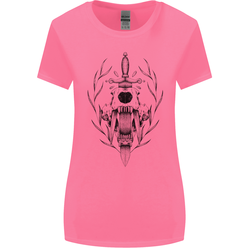 Sabre Tooth Tiger Skull Sword Womens Wider Cut T-Shirt Azalea