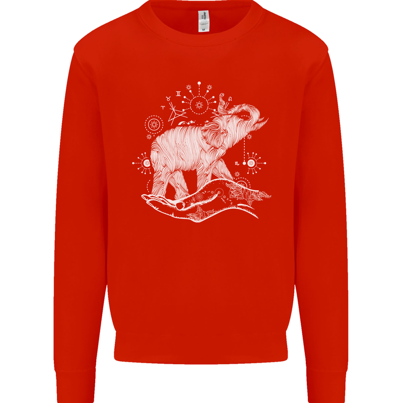Sacral Style Elephant Meditation Tattoo Art Kids Sweatshirt Jumper Bright Red