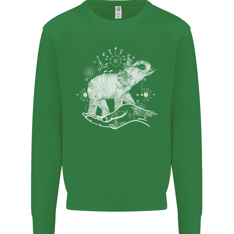 Sacral Style Elephant Meditation Tattoo Art Kids Sweatshirt Jumper Irish Green