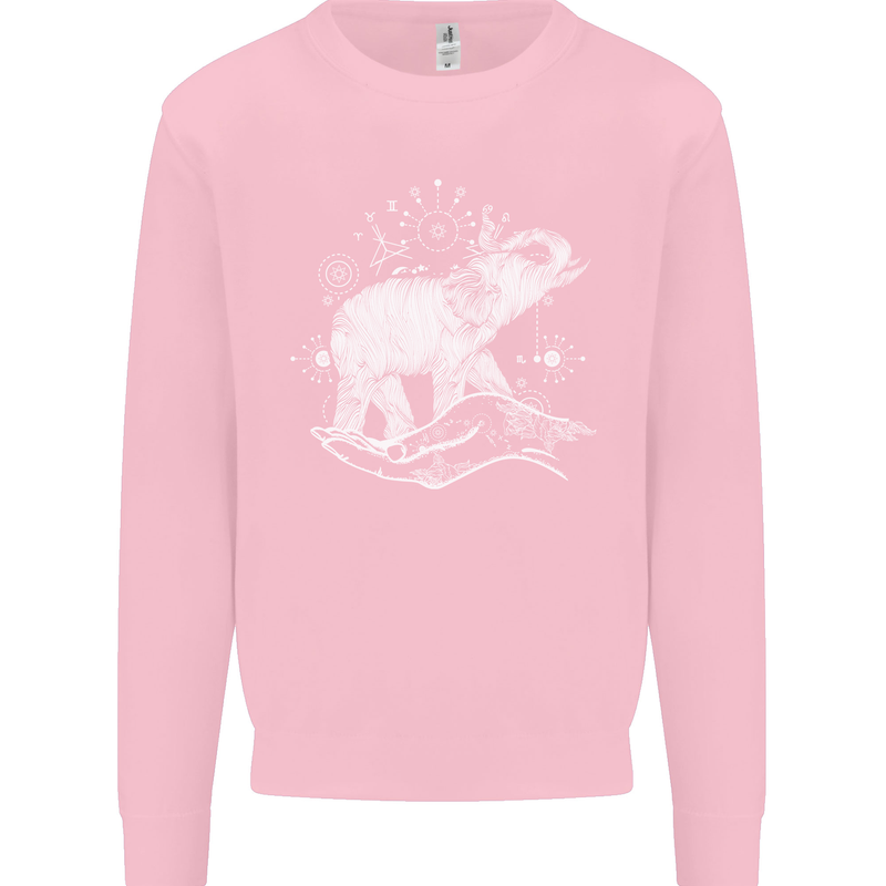 Sacral Style Elephant Meditation Tattoo Art Kids Sweatshirt Jumper Light Pink