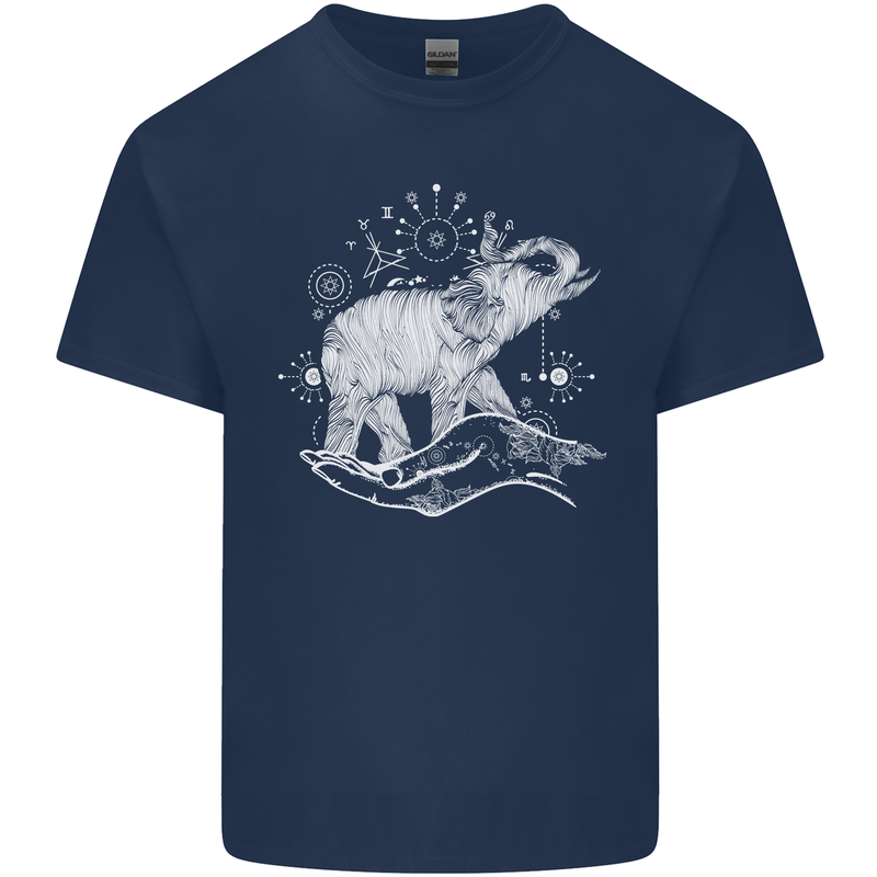 Sacral Style Elephant Meditation Tattoo Art Kids T-Shirt Childrens Navy Blue