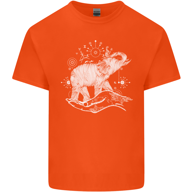 Sacral Style Elephant Meditation Tattoo Art Kids T-Shirt Childrens Orange
