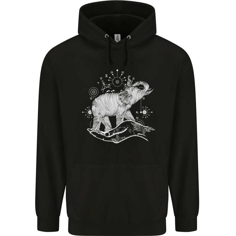 Sacral Style Elephant Meditation Tattoo Art Mens 80% Cotton Hoodie Black