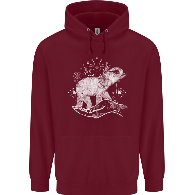 Sacral Style Elephant Meditation Tattoo Art Mens 80% Cotton Hoodie Maroon