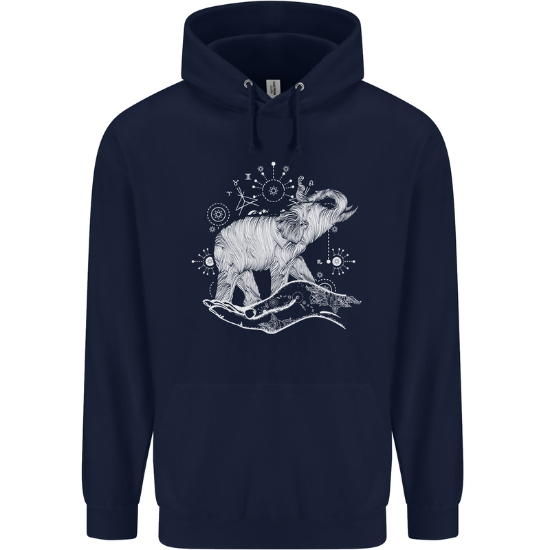 Sacral Style Elephant Meditation Tattoo Art Mens 80% Cotton Hoodie Navy Blue