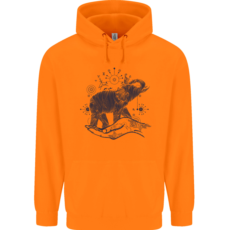 Sacral Style Elephant Meditation Tattoo Art Mens 80% Cotton Hoodie Orange