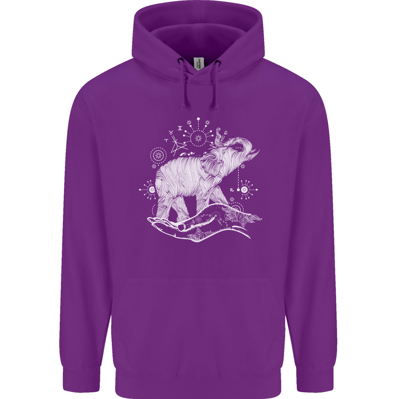 Sacral Style Elephant Meditation Tattoo Art Mens 80% Cotton Hoodie Purple