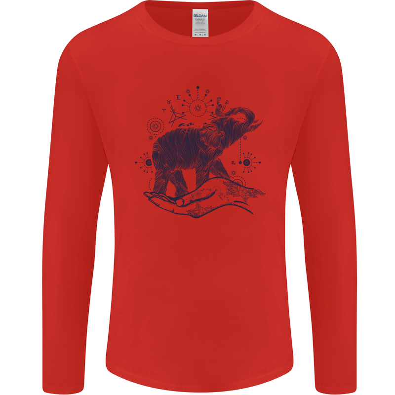 Sacral Style Elephant Meditation Tattoo Art Mens Long Sleeve T-Shirt Red
