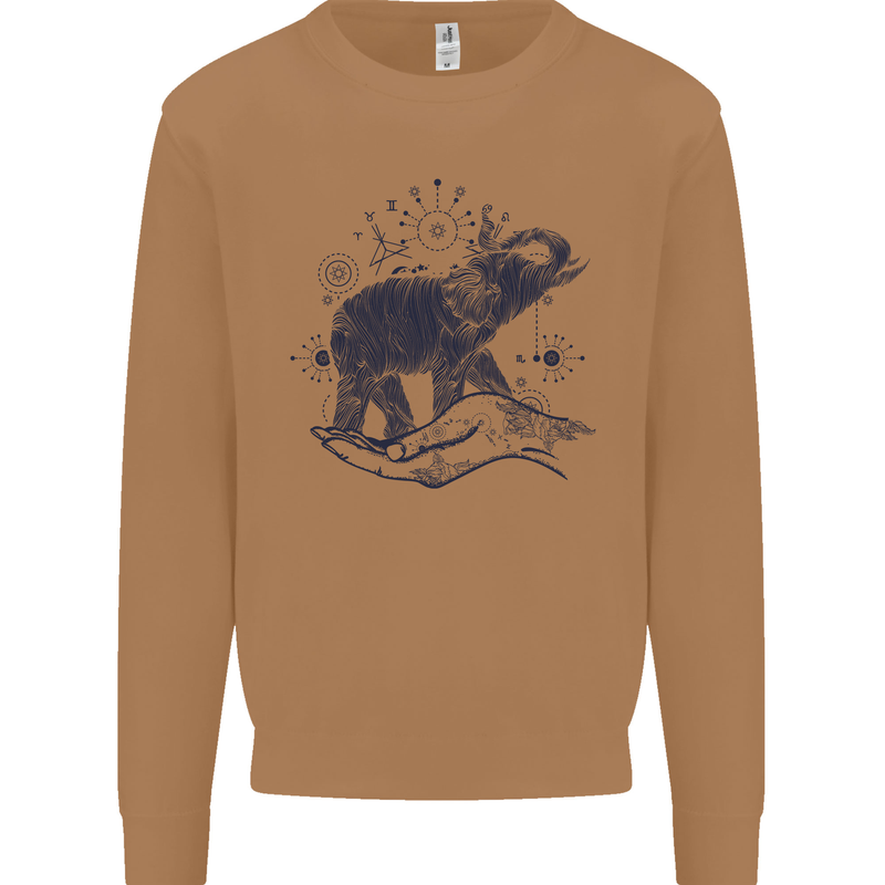 Sacral Style Elephant Meditation Tattoo Art Mens Sweatshirt Jumper Caramel Latte