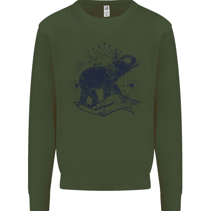 Sacral Style Elephant Meditation Tattoo Art Mens Sweatshirt Jumper Forest Green