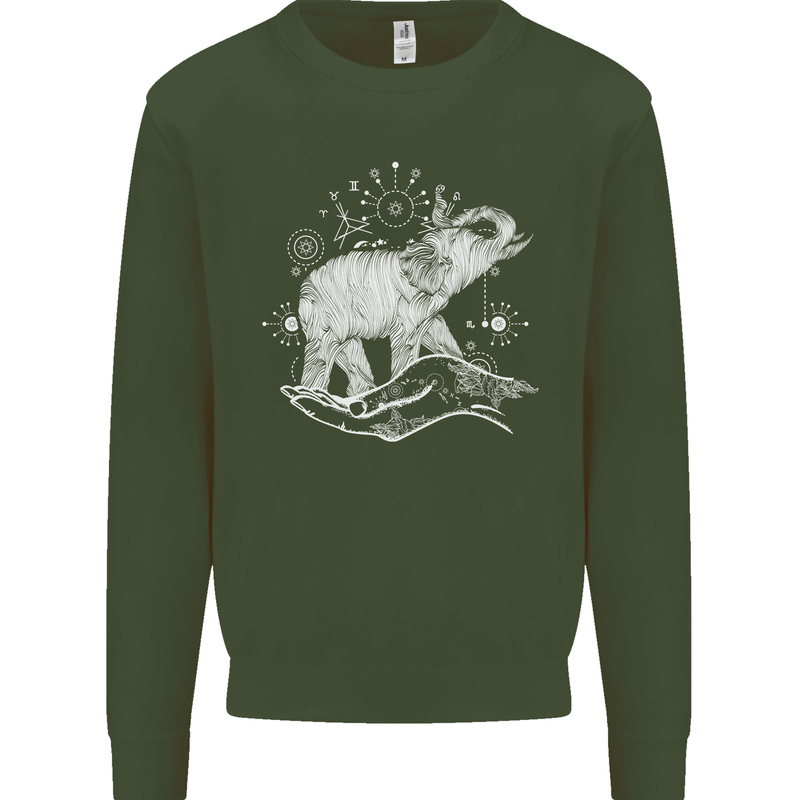 Sacral Style Elephant Meditation Tattoo Art Mens Sweatshirt Jumper Forest Green