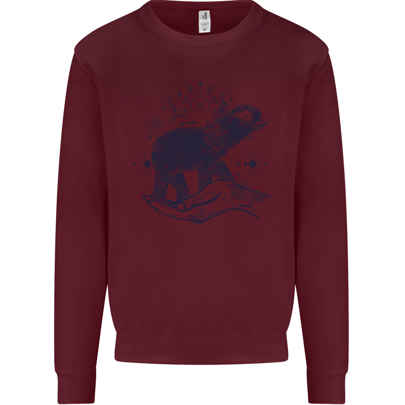 Sacral Style Elephant Meditation Tattoo Art Mens Sweatshirt Jumper Maroon