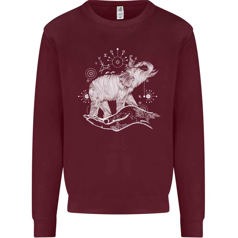 Sacral Style Elephant Meditation Tattoo Art Mens Sweatshirt Jumper Maroon