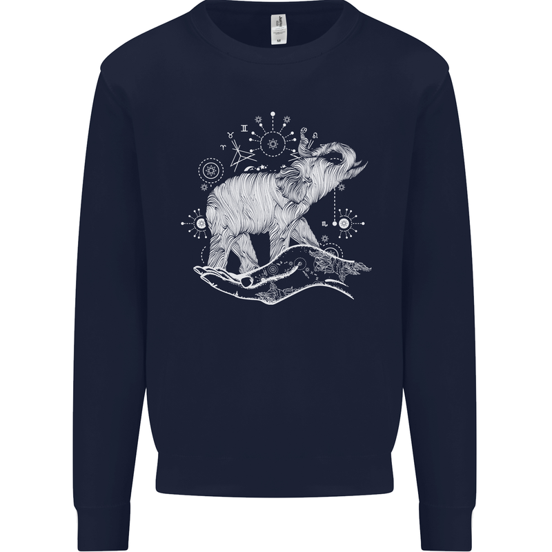 Sacral Style Elephant Meditation Tattoo Art Mens Sweatshirt Jumper Navy Blue