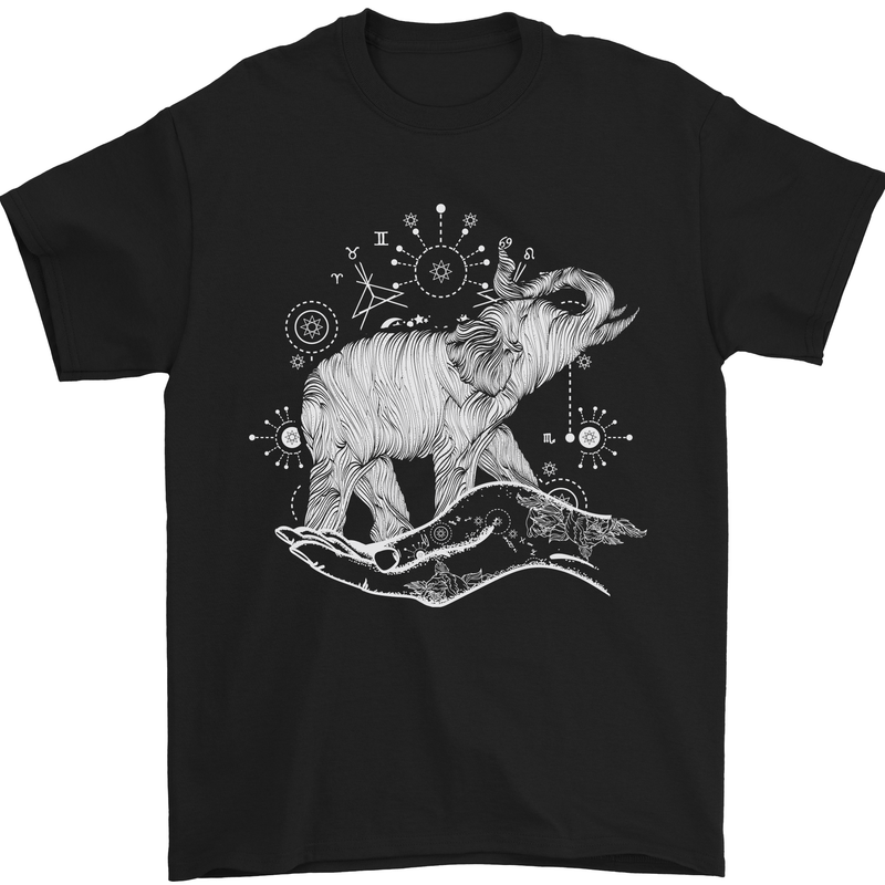 Sacral Style Elephant Meditation Tattoo Art Mens T-Shirt Cotton Gildan Black