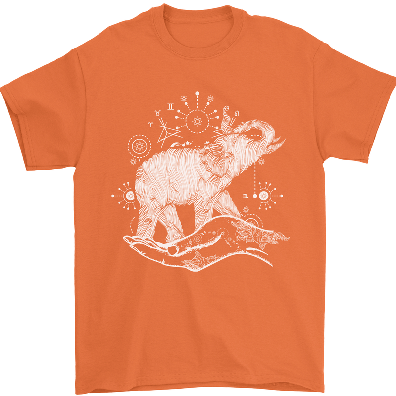 Sacral Style Elephant Meditation Tattoo Art Mens T-Shirt Cotton Gildan Orange