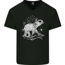 Sacral Style Elephant Meditation Tattoo Art Mens V-Neck Cotton T-Shirt Black