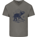 Sacral Style Elephant Meditation Tattoo Art Mens V-Neck Cotton T-Shirt Charcoal