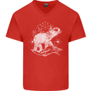 Sacral Style Elephant Meditation Tattoo Art Mens V-Neck Cotton T-Shirt Red