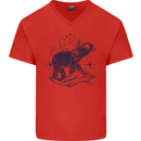 Sacral Style Elephant Meditation Tattoo Art Mens V-Neck Cotton T-Shirt Red