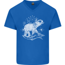 Sacral Style Elephant Meditation Tattoo Art Mens V-Neck Cotton T-Shirt Royal Blue