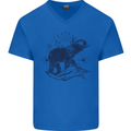 Sacral Style Elephant Meditation Tattoo Art Mens V-Neck Cotton T-Shirt Royal Blue