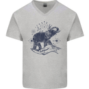 Sacral Style Elephant Meditation Tattoo Art Mens V-Neck Cotton T-Shirt Sports Grey