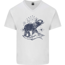 Sacral Style Elephant Meditation Tattoo Art Mens V-Neck Cotton T-Shirt White