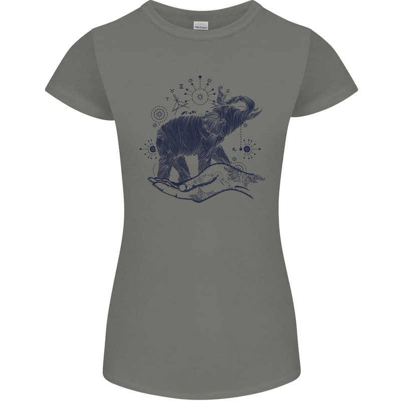 Sacral Style Elephant Meditation Tattoo Art Womens Petite Cut T-Shirt Charcoal