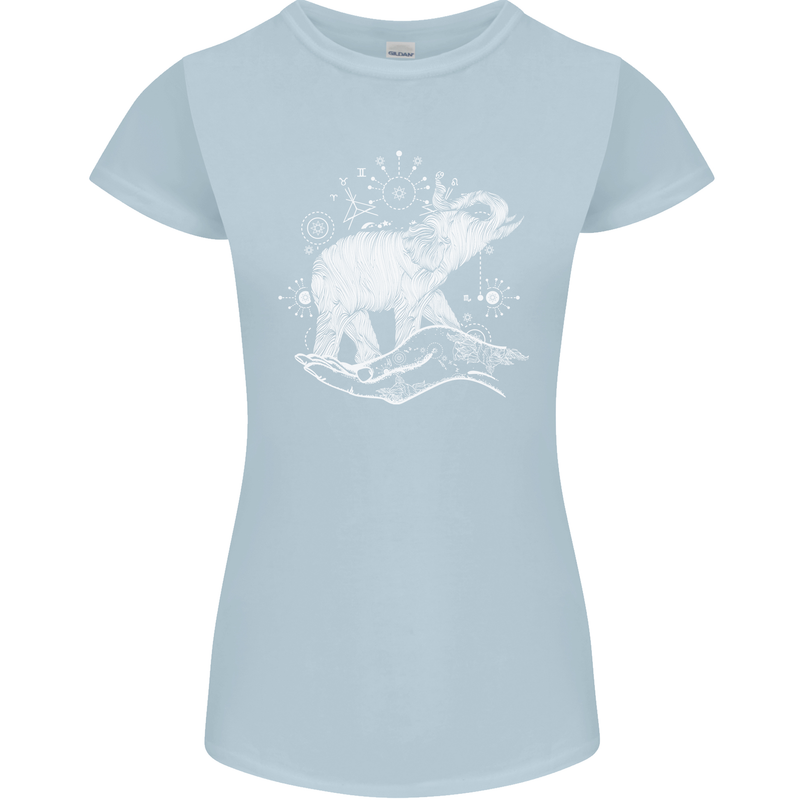 Sacral Style Elephant Meditation Tattoo Art Womens Petite Cut T-Shirt Light Blue