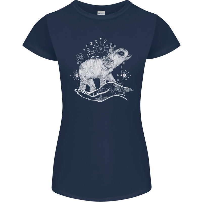 Sacral Style Elephant Meditation Tattoo Art Womens Petite Cut T-Shirt Navy Blue