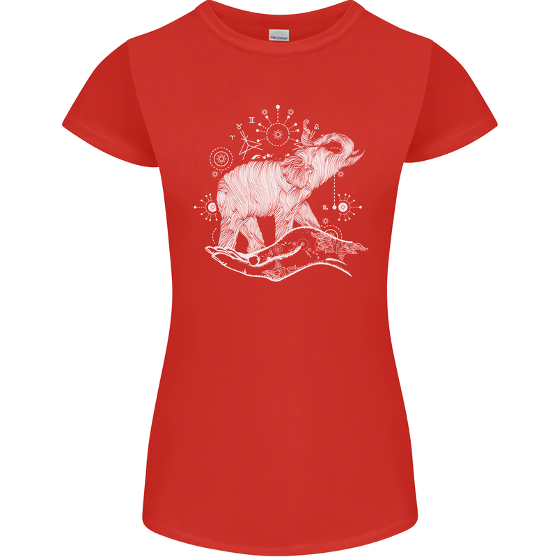 Sacral Style Elephant Meditation Tattoo Art Womens Petite Cut T-Shirt Red