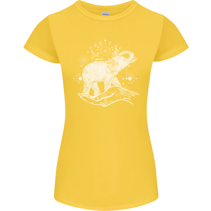 Sacral Style Elephant Meditation Tattoo Art Womens Petite Cut T-Shirt Yellow