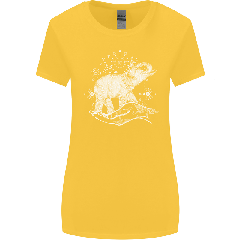 Sacral Style Elephant Meditation Tattoo Art Womens Wider Cut T-Shirt Yellow
