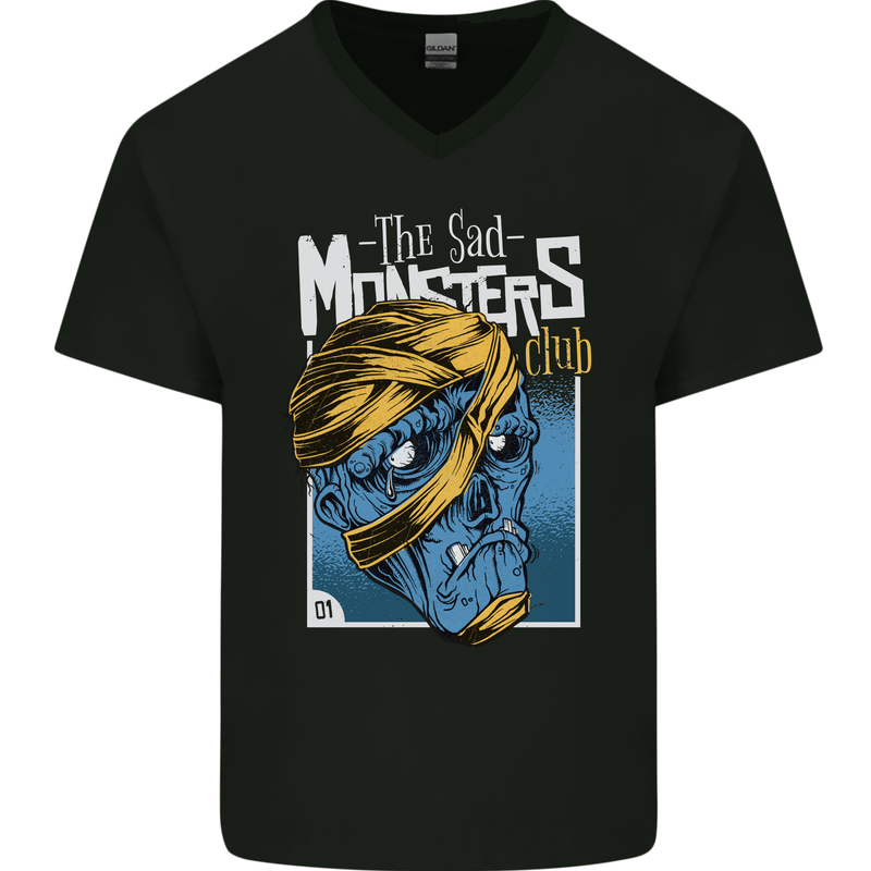 Sad Monster Club Zombie Halloween Mens V-Neck Cotton T-Shirt Black