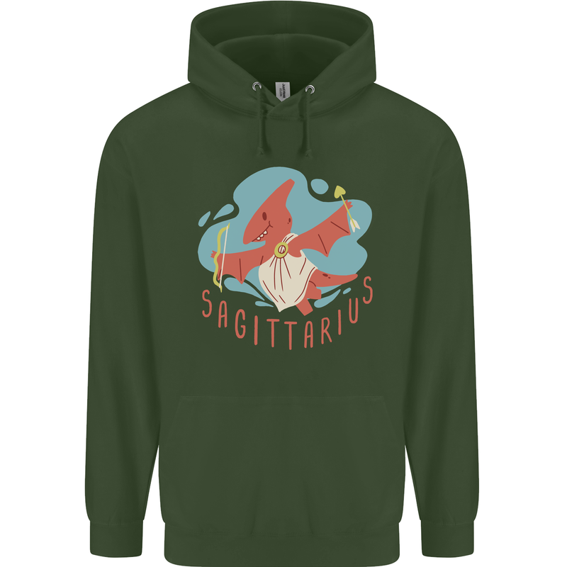 Sagittarius Dinosaur Pterosaurs Star Sign Childrens Kids Hoodie Forest Green