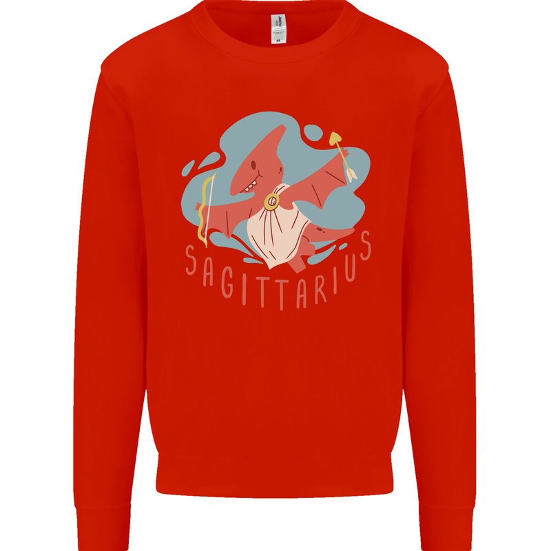 Sagittarius Dinosaur Pterosaurs Star Sign Kids Sweatshirt Jumper Bright Red